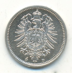 Германия. 20 пфеннигов 1876 D. XF.