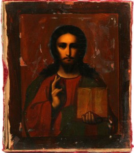Икона Господь Вседержитель. Оклад серебро 84 пр., эмали.