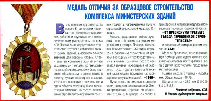 Китай. Медаль отличия...