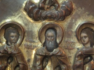 Икона "Гурий, Самон и Авив".Медный оклад.