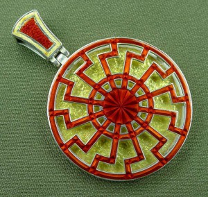 Оберег "Чёрное Солнце",серебро, эмали, ручная работа