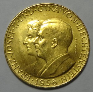 Золото.50 франков Лихтенштейн 1956 год.
