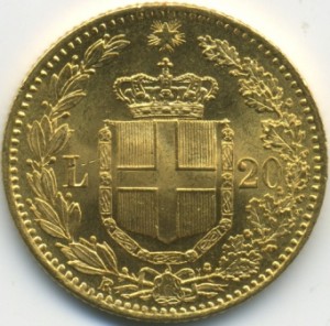 ЗОЛОТО Италия 20 лир с 1809 по 1881 гг