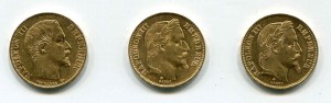 Золотые франки Европы весом 6,45 - 5 шт