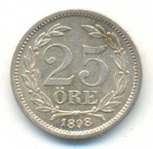 Швеция. 25 эре 1898 года. About Uncirculated.