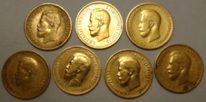 10 рублей Николай II  7 шт .  из клада