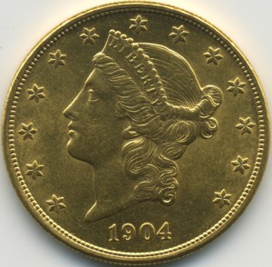ЗОЛОТО   20 долларов США 1904г