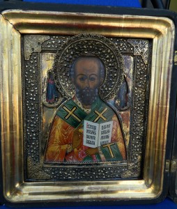 икона Святого Николая Чудотворца (аналой), окладная, люкс