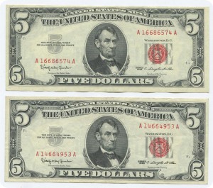 5 долларов 1963г,пресс!!!