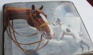 Портсигар серебро,эмаль! "Лошадь,собака..на охоту". КРАСОТА!