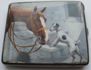 Портсигар серебро,эмаль! "Лошадь,собака..на охоту". КРАСОТА!
