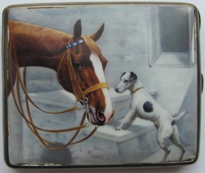 Портсигар серебро,эмаль! "Лошадь,собака..на охоту". КРАСОТА!