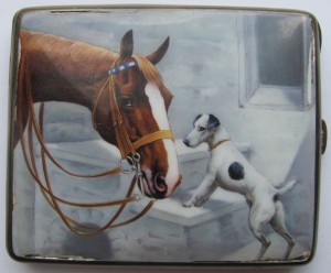 Портсигар серебро,эмаль! "Лошадь,собака..на охоту". КРАСОТА!