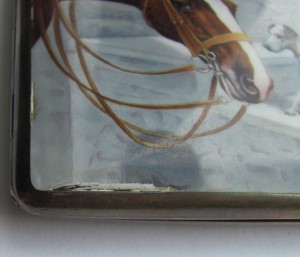 Портсигар серебро,эмаль! "Лошадь,собака..на охоту". КРАСОТА!