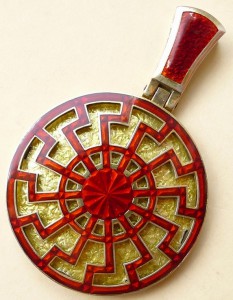 Оберег "Чёрное Солнце",серебро, эмали, ручная работа