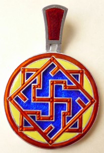 Оберег "Чёрное Солнце",серебро, эмали, ручная работа