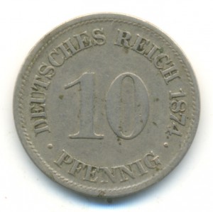 10 пфеннигов 1874 (Е). VF.