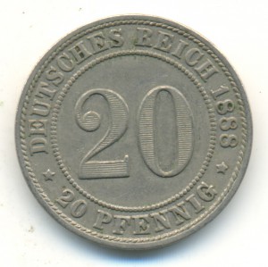 20 пфеннигов 1888 (А). Приятный VF.