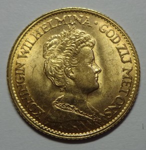 Золото. Нидерланды 10 гульденов 1912 год (Вильгельмина )