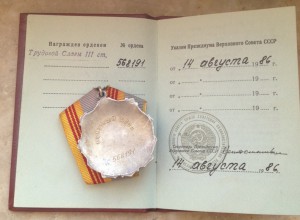 Трудовая Слава 3 ст на позднем документе