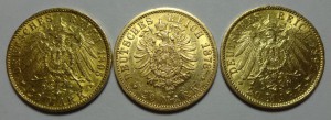 20 марок Гамбург 3 шт. 1878, 1895, 1897 г.