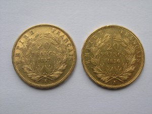 20 франков,1857,1856 гг.