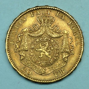 20 франков. Бельгия. ЗОЛОТО