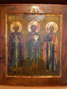 икона : кн. Владимир, Иоанн Предтеча, мц. Лукия; 36х31
