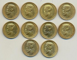 5 рублей, 10 штук.