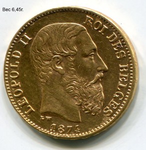 Бельгия. 20 франков 1874г.