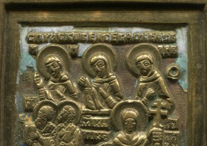 плашка Кирик и Иулитта с избранными святыми. Эмаль, клейма.