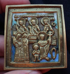 плашка Кирик и Иулитта с избранными святыми. Эмаль, клейма.