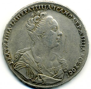Рубль 1727 Е1 портрет вправо