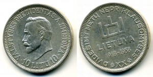 Литва - серебро - 10 лит 1936 1938 гг