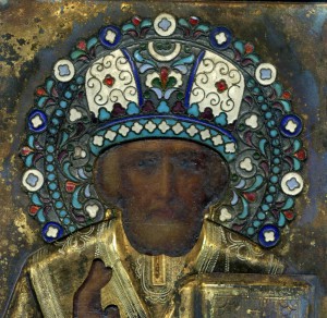 Икона ,Серебро 84,Эмали ,Сусалка , Киот , Дорого