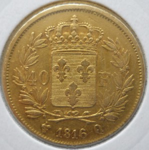 40 франков Людовик 1816 Q тираж 11.000шт