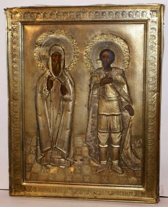 Икона Иоанн патриарх и Александр Невский. Оклад серебро.