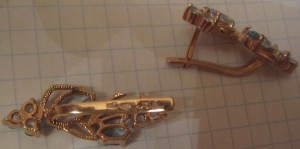 Серьги с топазами. Золото 585 пробы, русское.