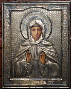 Икона св. Евгении, 11 на 8,5 см. Серебро, СГ.