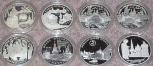 8 серебряных монет 3 рубля памятники
