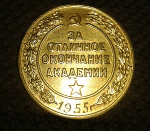 Золотая медаль за отличное окончание академии.