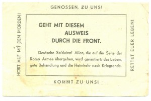 Листовка-пропуск для немецких солдат.
