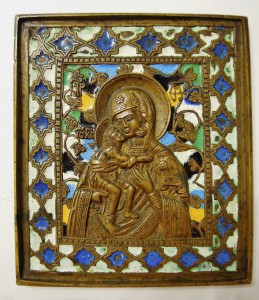 Икона "Феодоровская Божья Матерь", 6 эмалей, 13 х 11.3 х 0.6