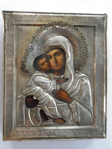 Икона Богородицы Владимирская. Оклад серебро. Киот. Продажа.