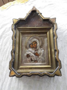 Икона Богородицы Владимирская. Оклад серебро. Киот. Продажа.