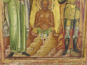 Икона "Св. вмч. Димитрий, св. Иоанн Многострадальный с Ангел