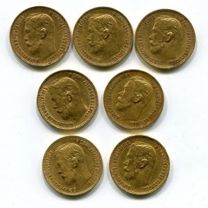 5 рублей 1897,1898, 1899 (7шт)