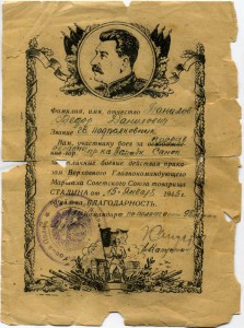 Благодарность ЗА прорыв обороны западней Санок