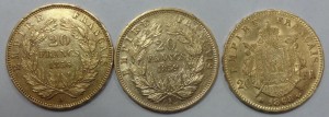 Золото 20 франков Наполеон III  3 шт.
