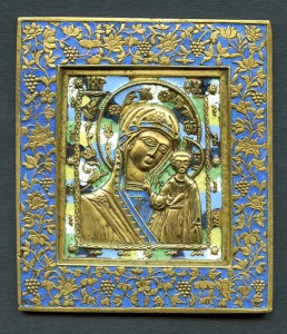 Меднолитая икона Богородицы Казанской. 6 эмалей. Продажа.